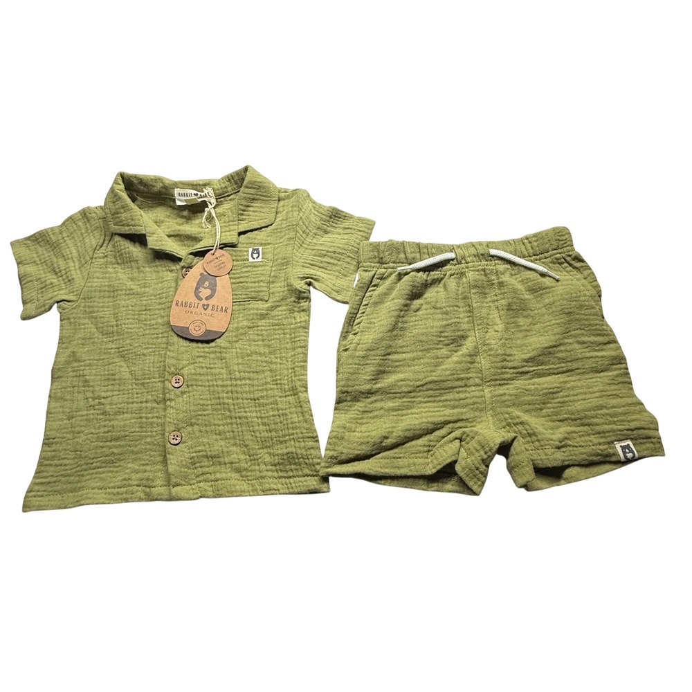 Rabbit‎ + Bear Organic Gauze Shirt Shorts Set Green 18M Baby Cotton Outfit